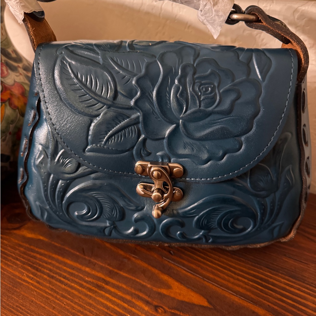 Patricia Nash Teal Embossed Leather Crossbody Bag
